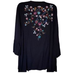 Charming‎ Charlie Womans Embroidered Floral Black Kimono Robe Size Large